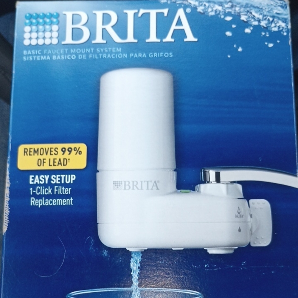Brita White Faucet Mount Water Filter with Blue Packaging